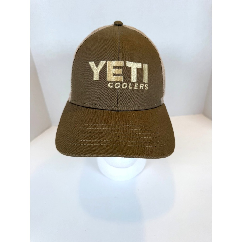 YETI Coolers‎ Trucker Hat Khaki Brown Mesh Back Adjustable Snapback Embroidered